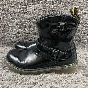 Dr. Martens Blip Junior Patent Leather Black Biker Boots Size US 3 EU 34